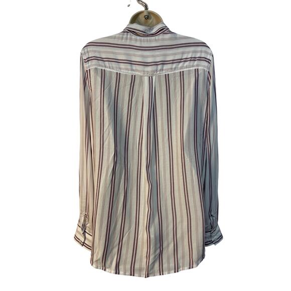 Express Boyfriend Long Sleeve Button Up Striped Casual Polo Shirt Multicolor S - Picture 2 of 5